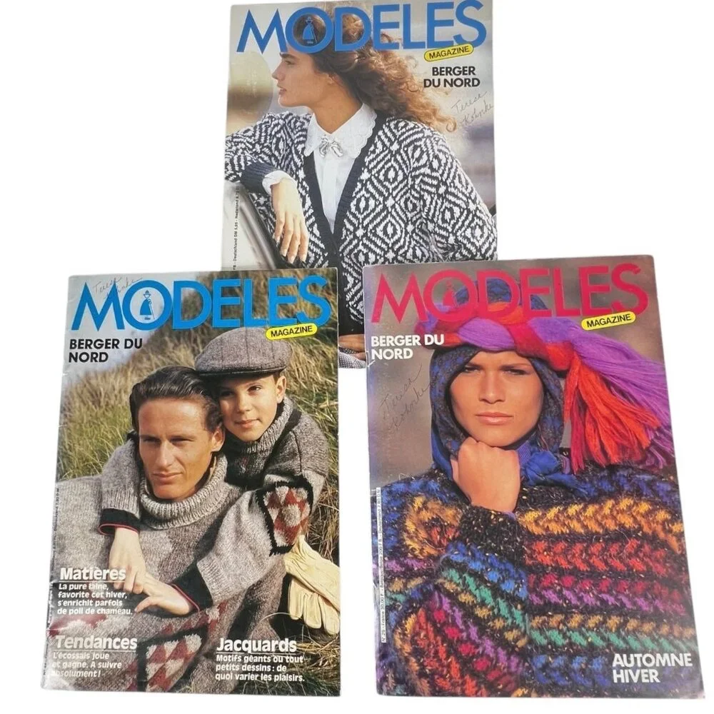 3 Modeles French Knitting Patterns Magazines Booklet Sweaters Women Men English - Picture 1 of 12